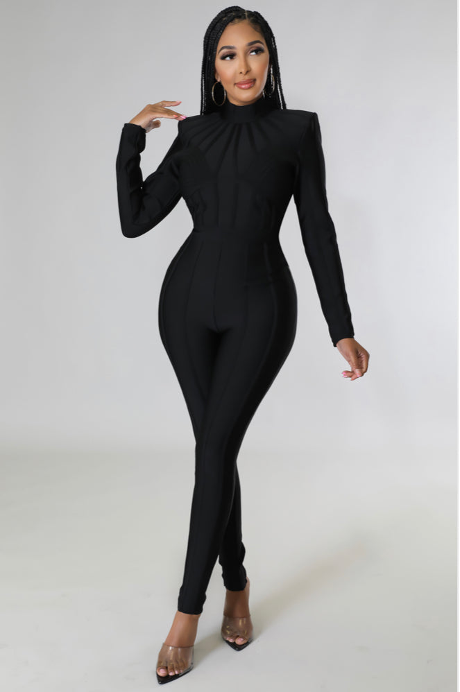Bella Luxx Suede Jersey Jumpsuit Black BL8388 - Free Shipping at