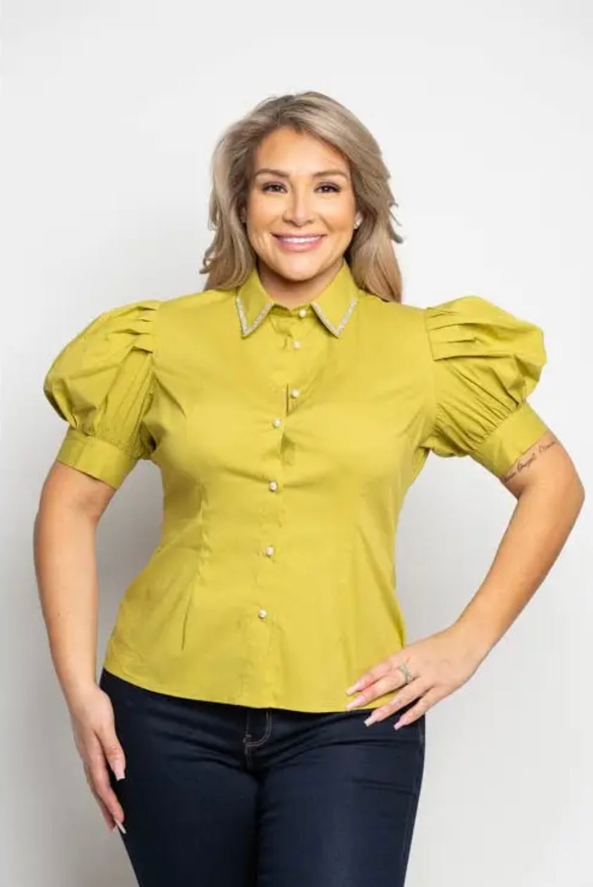 “Simplicity” Rhinestone Poplin Blouse